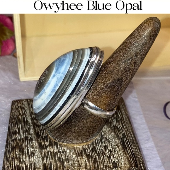 EYE OF THE STORM Owyhee Blue Opal Gemstone Chunky Handmade Ring - Picture 3 of 5